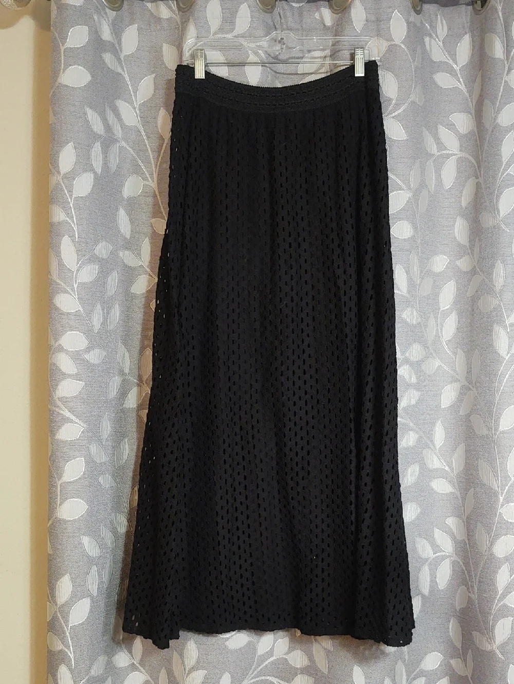Chico's Black Eyelet Maxi Skirt with A-Line Silhouette size 1